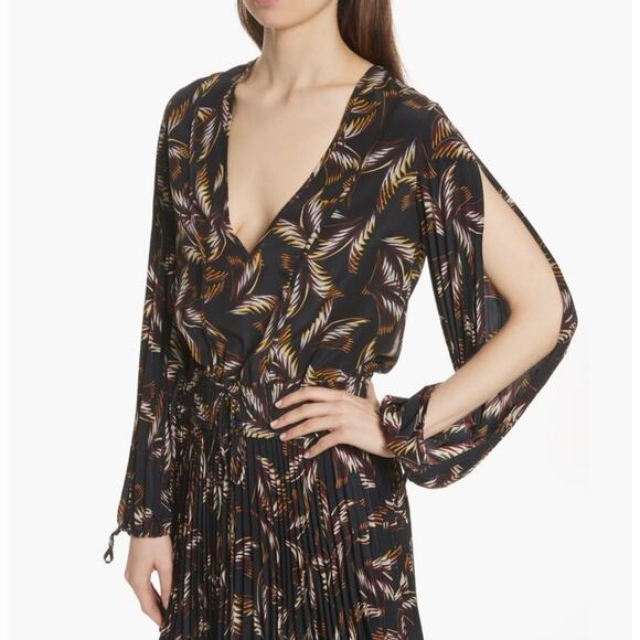 A.L.C. Rory V-Neck Long Sleeve Silk Print Dress Black Size 0 - Picture 3 of 16